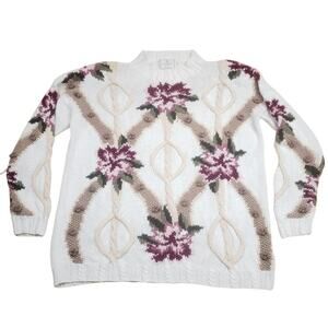 Express Tricot Floral Knit Vintage Wool Pullover Sweater Hand Cable Knit Size M